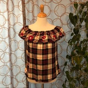 Dizzylizzy Plaid & Floral Top Size Medium VGUC